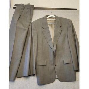 Austin Reed Suit Mens 40L Gray Wool 2 Piece Jacket Pants Pleated Dillards